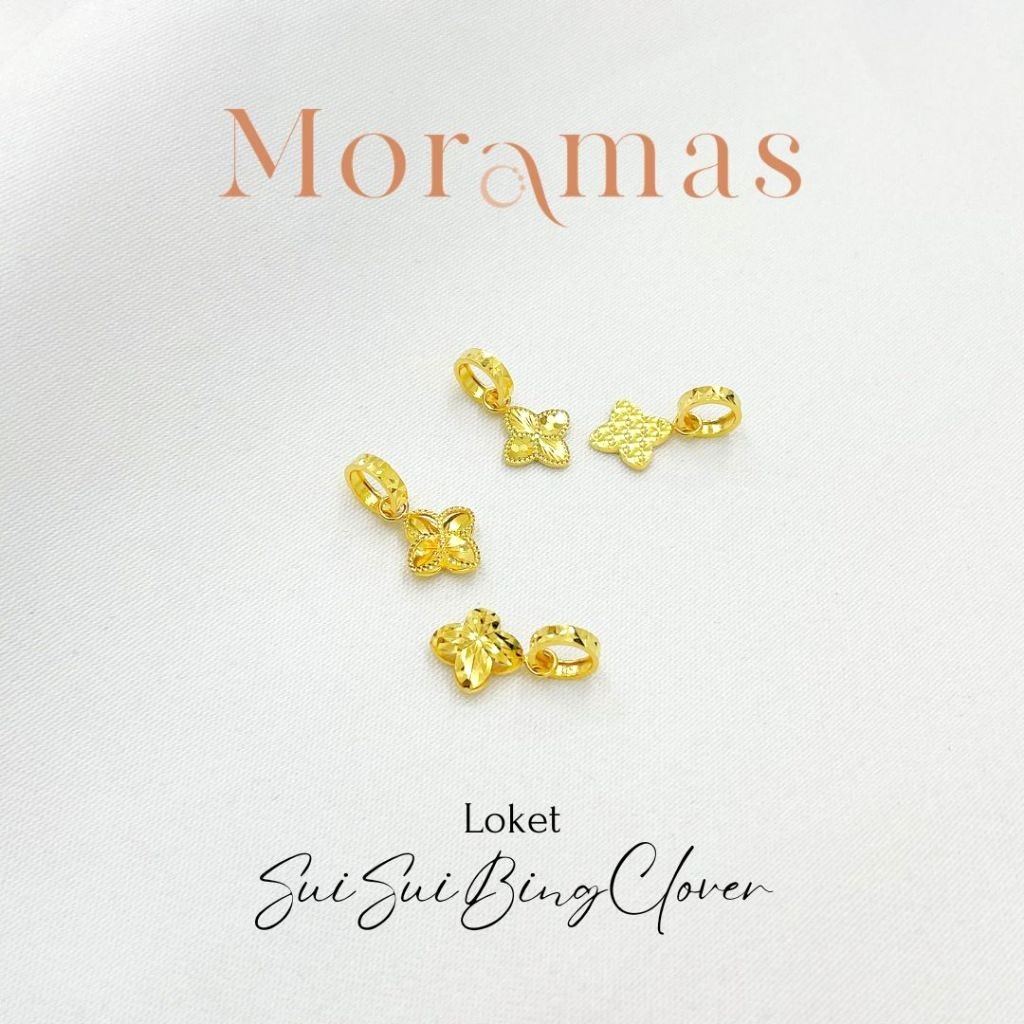 Moramas Sparkling CLOVER Pendant & Charm 916 Gold/Loket CLOVER Berkilau Emas 916/四叶草吊坠916金