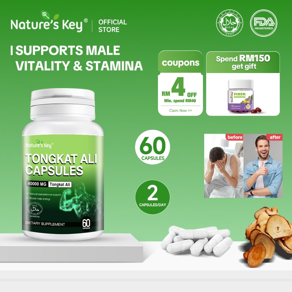 Nature's Key Tongkat Ali Capsules  Premium 40000mg for Natural Energy Stamina Vitality Support