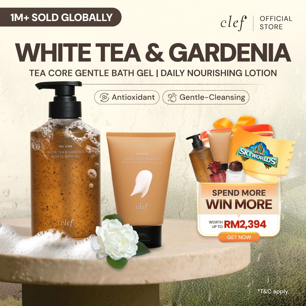 CLEF Tea Core White Tea & Gardenia Gentle Bath Gel & Daily Nourishing Lotion | Body Wash Shower Gel | Moisturizing | 肥皂