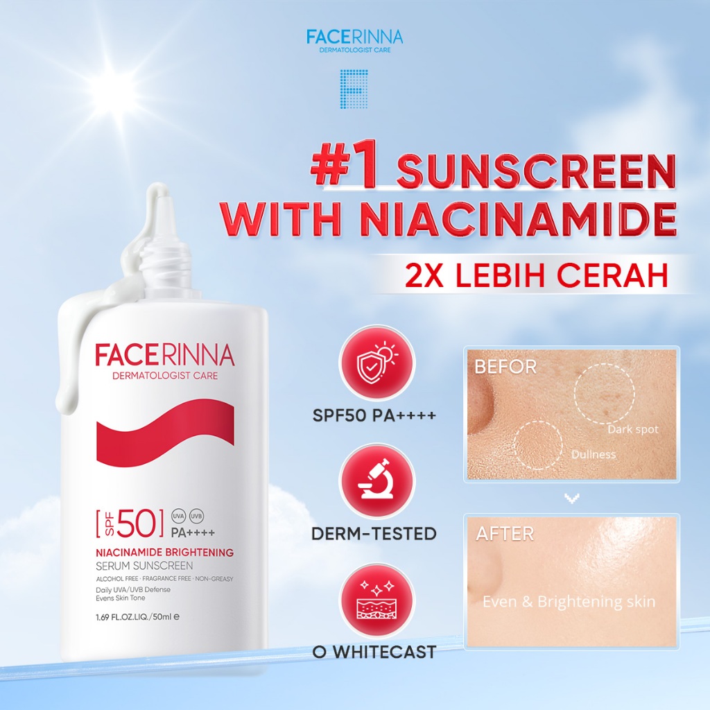 [TOP SELLER]FACERINNA-Serum Sunscreen SPF50+ PA++++ Niacinamide Brightening UVA/UVB Defense Even Skin Tone UV Protection