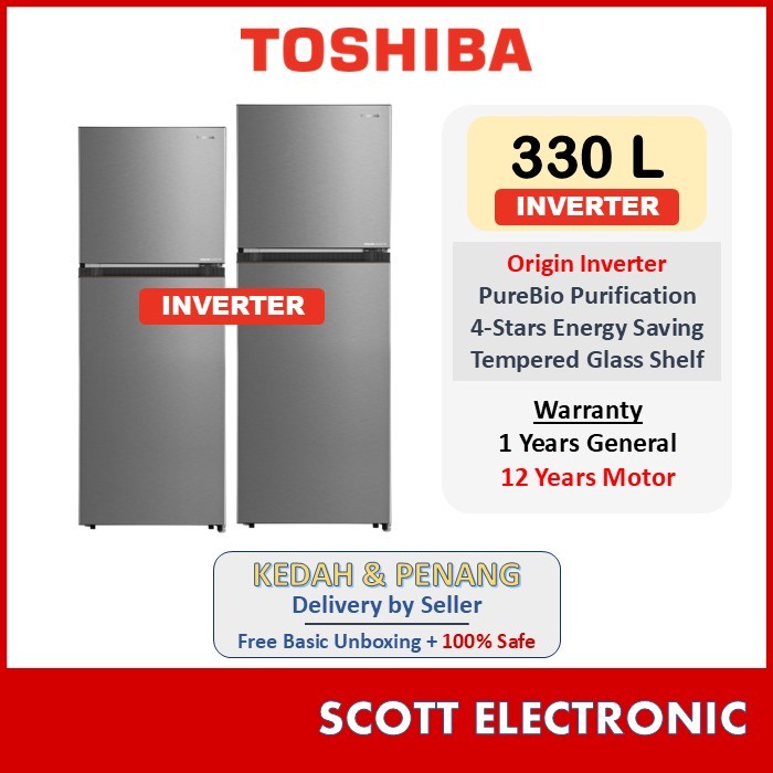[Delivery by Seller Kedah & Penang] Toshiba 300L 2 Doors Inverter Refrigerator GRRT310WE-PMY(57) GRRT313WE-PMY