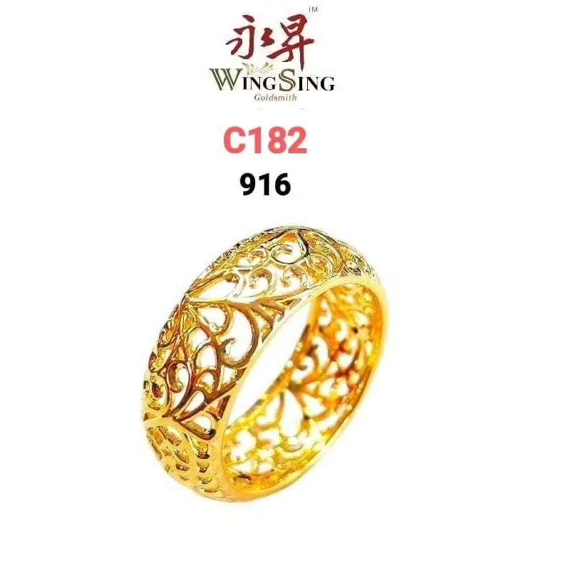 Wing Sing 5G Cincin Pahat Jawa Hollow 5G Bajet Tulen Emas 916 5D 卷草花丝916黄金硬金戒指 916 Gold Ring