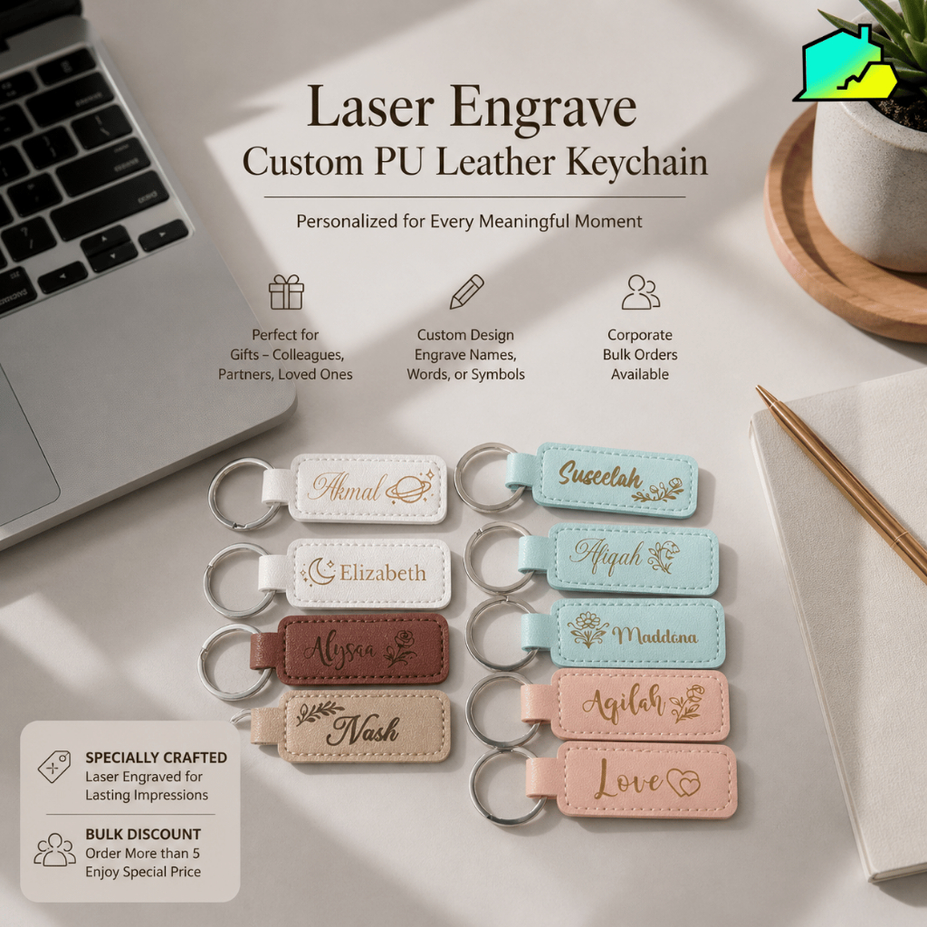 Custom Laser Engraved PU Leather Keychain Personalized Name Gift Premium Keyring