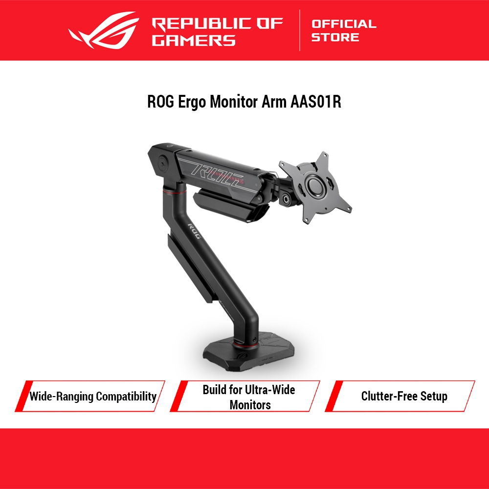 [Online Exclusive] ROG Ergo Monitor Arm AAS01R – Mechanical Spring Monitor Mount with Desk Clamp and Grommet Mount