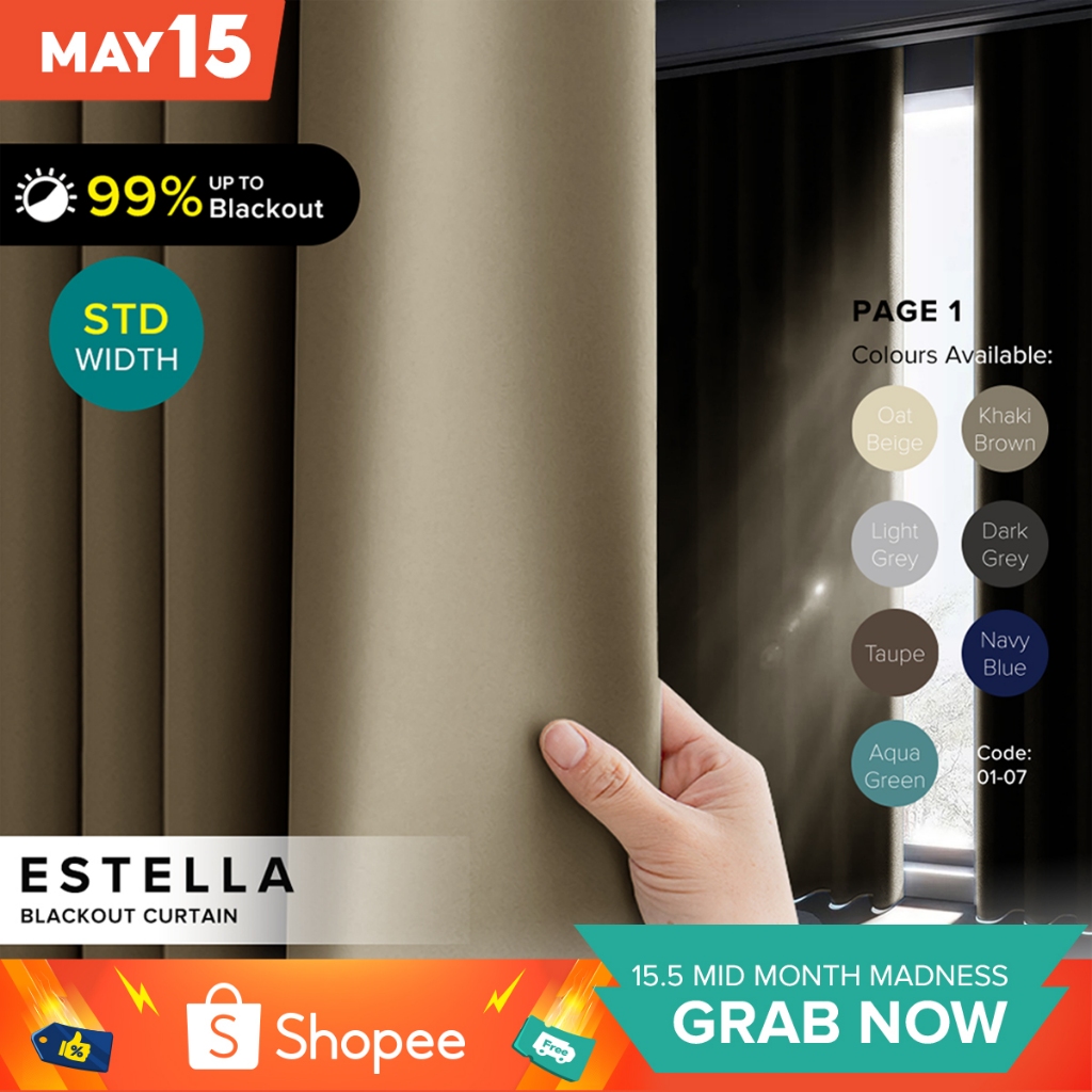 KKBS CURTAIN Estella 90-99% Blackout Curtain Ready Made Hook & Eyelet - Page 1