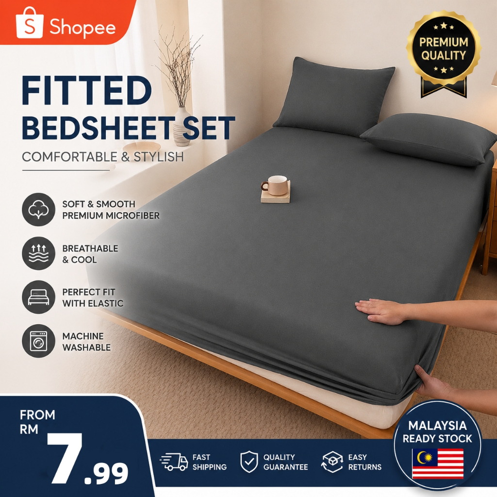 Comfy Bedding Bed sheet Cadar Single / Super Single / Queen / King Plain Fitted Bedsheet Cadar Queen