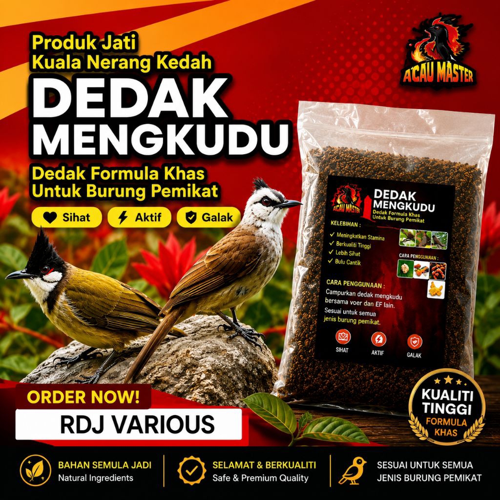 (LABEL BAHARU) MAKANAN BURUNG / DEDAK BURUNG TERBAIK@ DEDAK MENGKUDU (KICAU MASTA)(PENGGALAK BURUNG)RARE