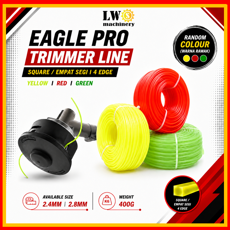 Eagle Pro 400g 2.4MM Square Cut Trimmer Line Tali Mesin Potong Rumput Warna Kuning Trimmer Line Brush Cutter Tahan Lasak
