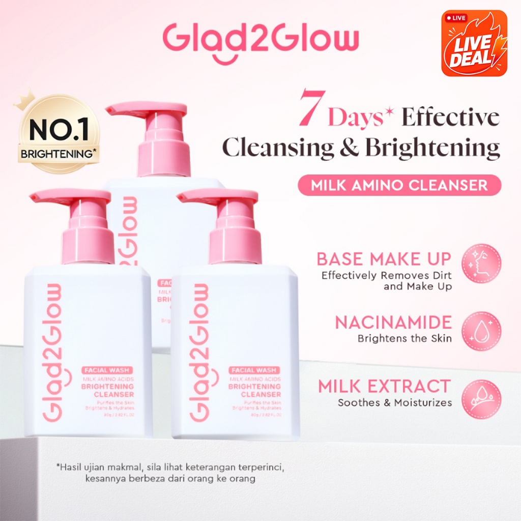 [Live Extra]Glad2Glow Milk Amino Acid Gentle Facial Cleanser Hydrating Oil Control Glowing Face Wash Pencuci Muka Clean