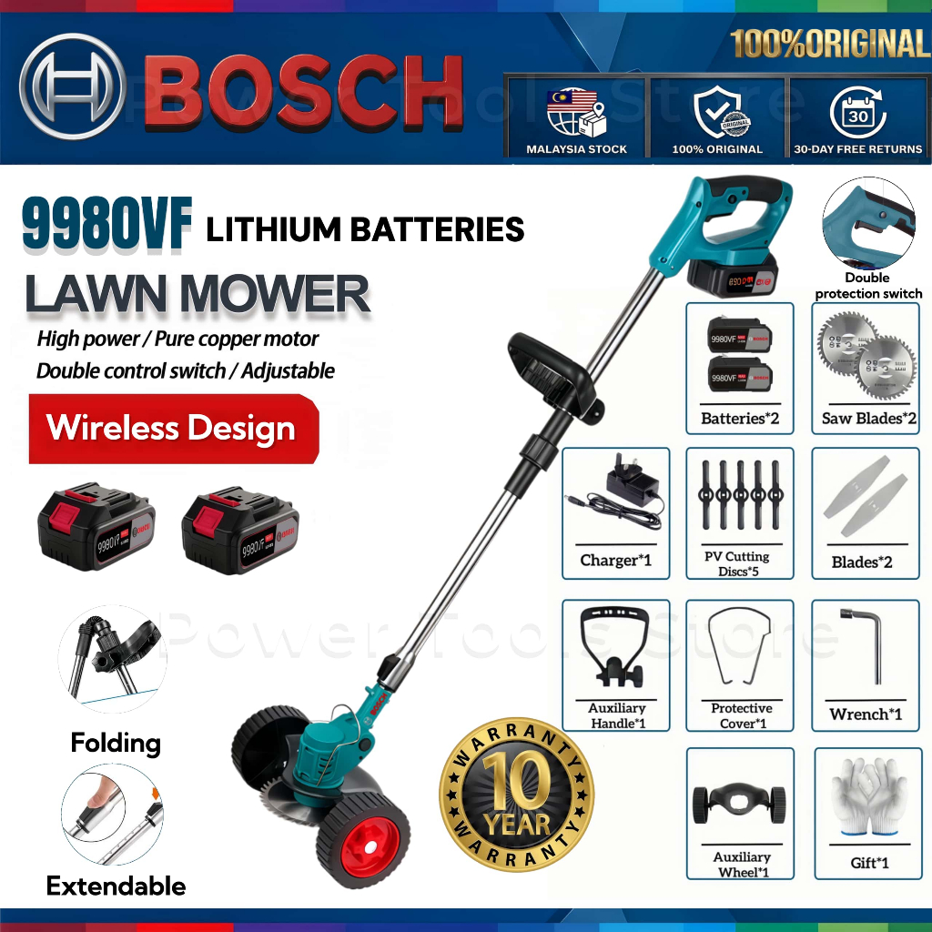 BOSCH 1800W Mesin Rumput Bateri Cordless Portable Electric Grass Cutter Grass Trimmer Lawn Mower Mesin Potong Rumput 割草机