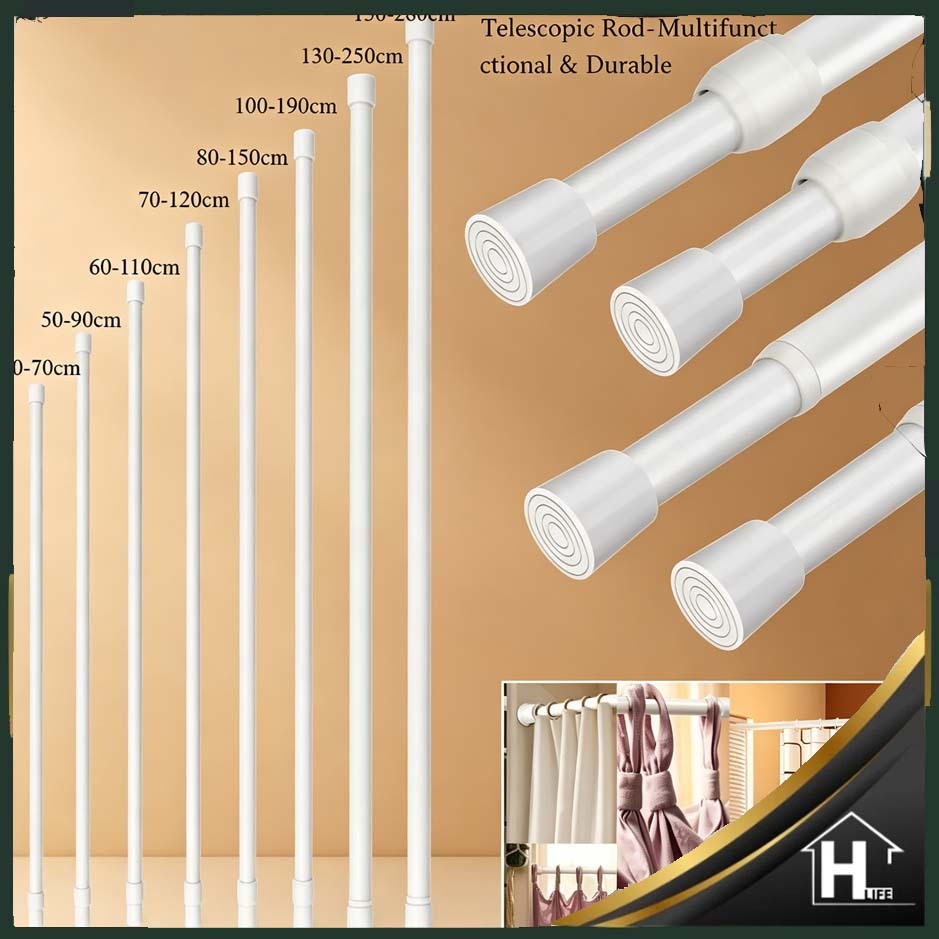 50-190 Multifunctional Adjustable Tension Rod Bathroom Shower Curtain Rod Extendable Tension Telescopic Pole Doorcurtain