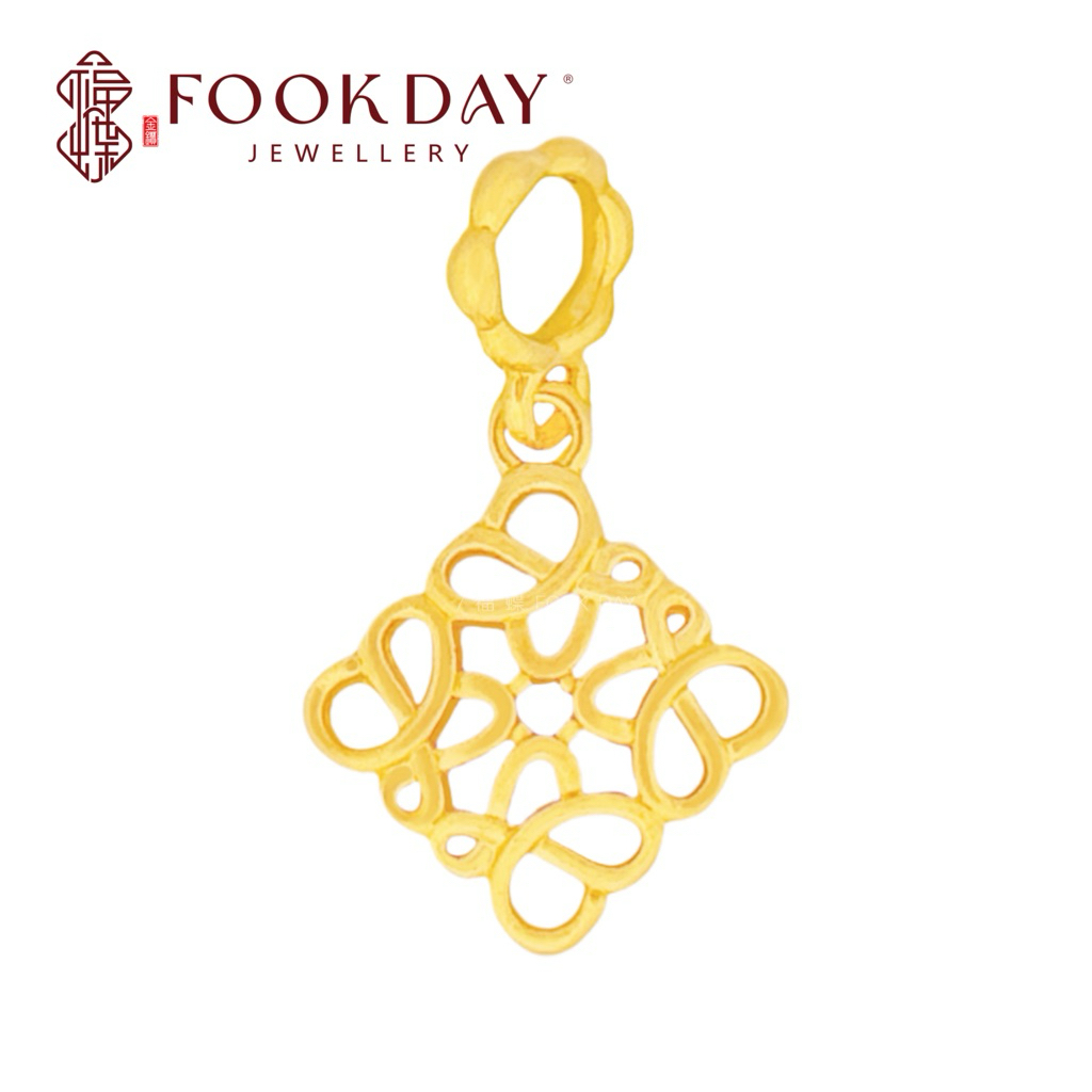 FOOKDAY 916 5D 黄金罗家镂空几何吊坠 Gold 916 Lace Glow Pendant Emas 916 Loket Geometri Berongga Bajet Hadiah