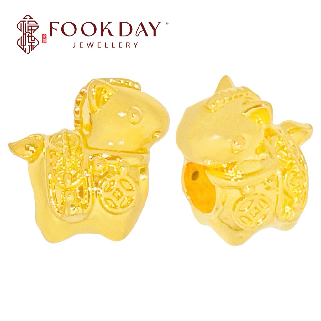 FOOKDAY 916 5D 黄金有钱马串珠 Gold 916 Coin Horse Charm Emas 916 Manik Kuda Duit Bajet Hadiah