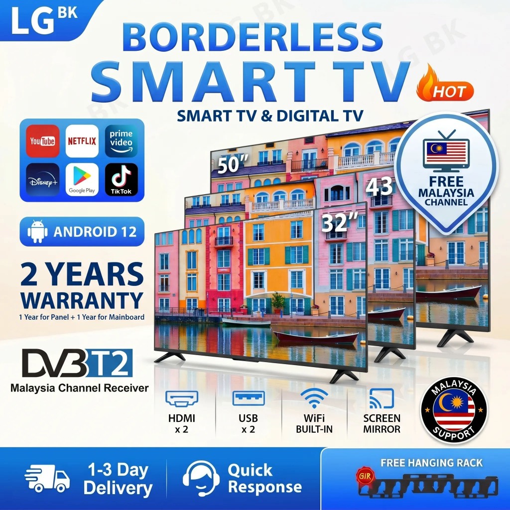 LGBK Smart TV Murah Android TV Pintar 智能电视机 FHD 32/43/50/55/65 inci 4K UHD LED Televisyen WIFI Youtube Netflix HDMI
