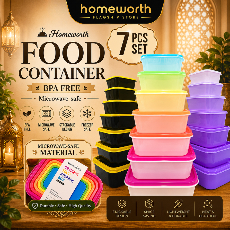 HOMEWORTH 7 in 1 Food Container Set Rainbow With Lid Bekas Makanan Hadiah Microwave-safe