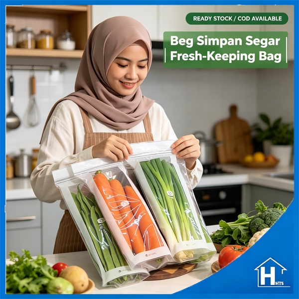 (COD) 50pcs Long Sealed Bags For Vegetables, Food Grade Fresh-Keeping Bags, Double Seal Reusable Produce Bag, Fruit Beg