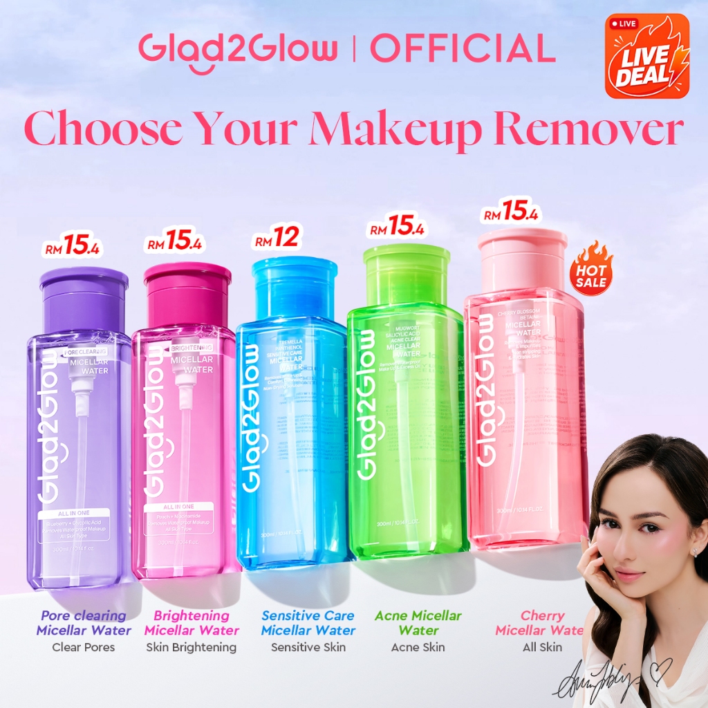 Glad2Glow Micellar Water Makeup Remover Cleansing Oil Glowing Boosting/Acne/Sensitive Care Skin Cleanser Face