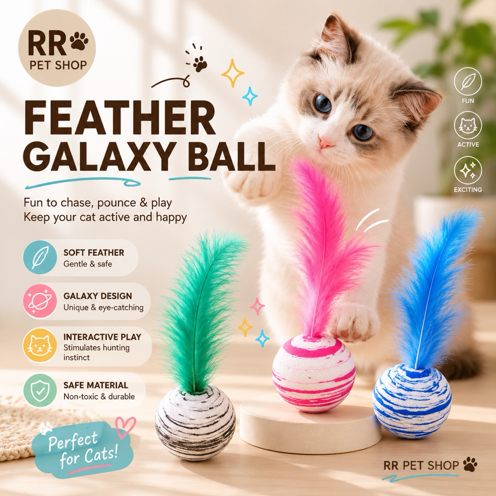 Pet Cat Toy Shuttlecock Planet Galaxy Swirl Design Feather Mainan Kucing Bola Galaksi Bulu Tangkis 逗猫毽子