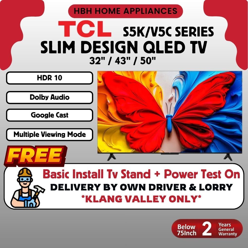 【Free Wall Mount Install In 5 Days】TCL 2K QLED Google TV Dolby Audio (32") 32V5C / (43") 43S5K / (50") 50S5K | Google TV