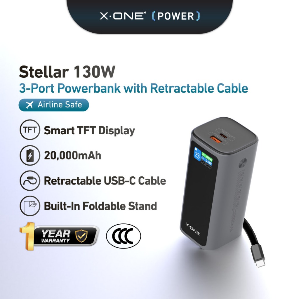 X.ONE Stellar 130W 20000mAh Ultra-Fast Charging Powerbank for Laptops,Mobile,3C Certified