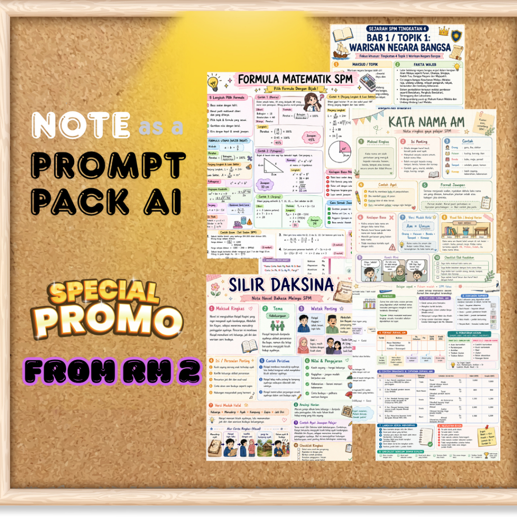 Bundle Prompt SPM AI Lengkap | Free Prompt Sample + Nota + Infografik + Super Prompt | Semua Subjek SPM | PDF Digital