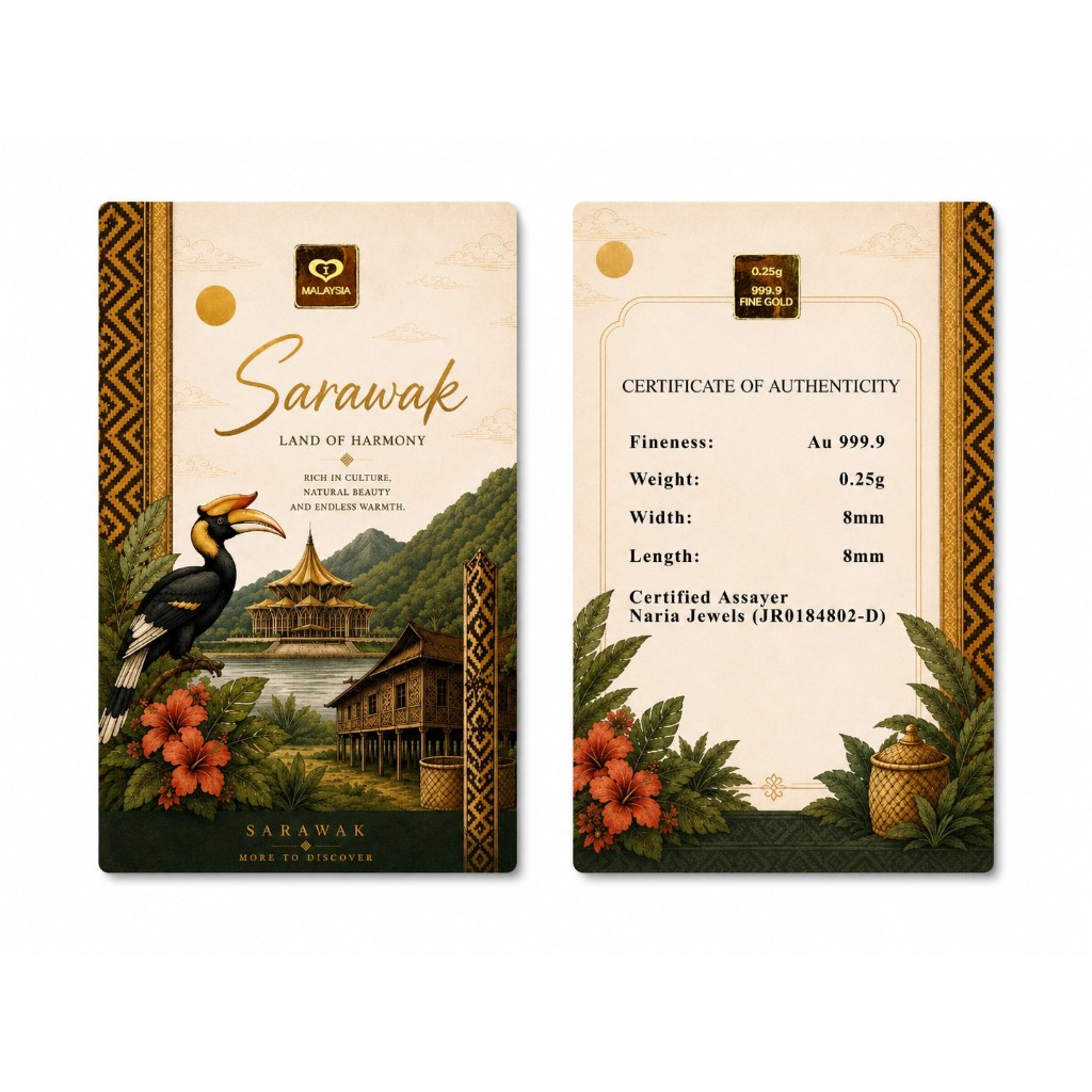 Naria 999.9/24K Gold Bar 0.25gm Negeri Sarawak Design Edisi Malaysia Pelaburan Emas&hellip;