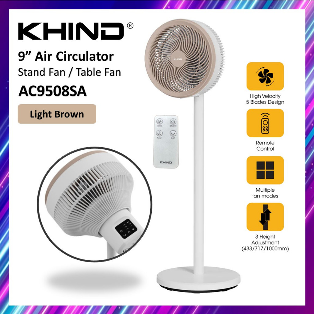 KHIND 9" Digital Stand Air Circulator AC9508SA Remote Turbo Stand Fan Table Fan Desk Fan JET AIR FAN