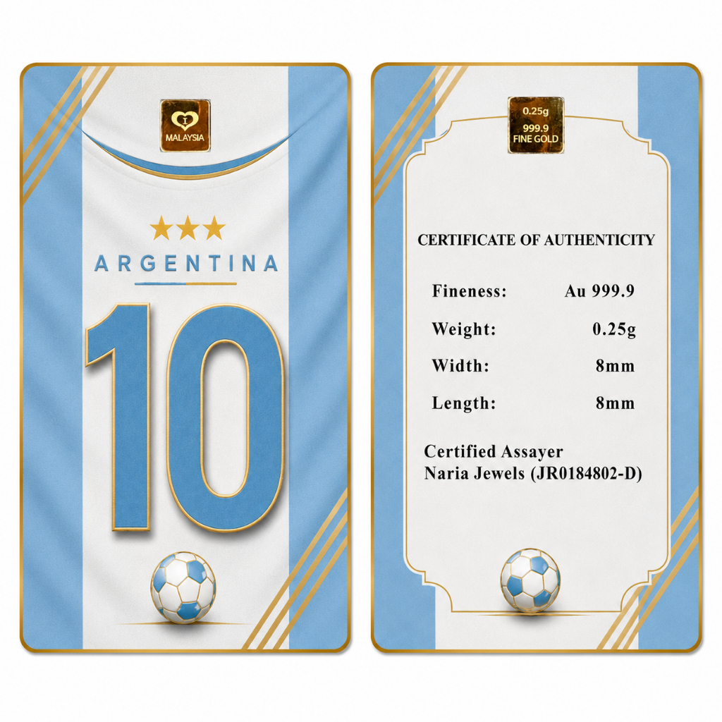 Naria 999.9/24K Gold Bar 0.25gm Argentina 10 Design Football Series Gold Investment&hellip;