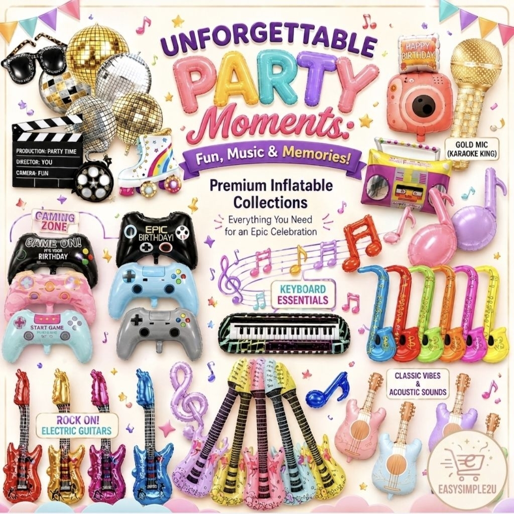 Inflatable Foil Balloon Party Props Music Guitar Microphone Boombox Game Controller Birthday Decoration Photo Booth