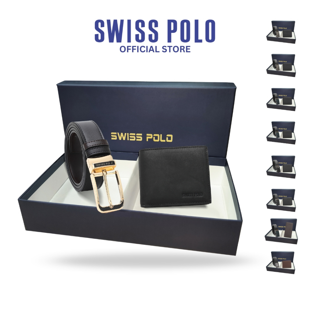 SWISS POLO Men's RFID Bifold Wallet And Automatic Belt Set - BLUE BOX SGS 574