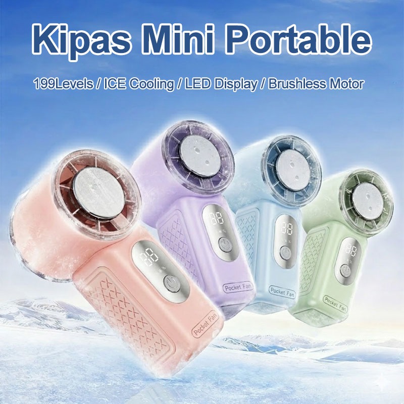 Apromee T241 Kipas Mini Portable Handheld Mini Fan ICE Cooling Turbo Fan LED Display USB Rechargeable Mini Kipas