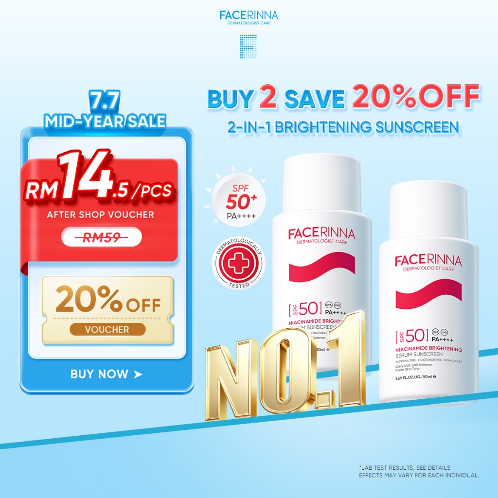 [TOP SELLER]FACERINNA-Serum Sunscreen SPF50+ PA++++ Niacinamide Brightening UVA/UVB Defense Even Skin Tone UV Protection