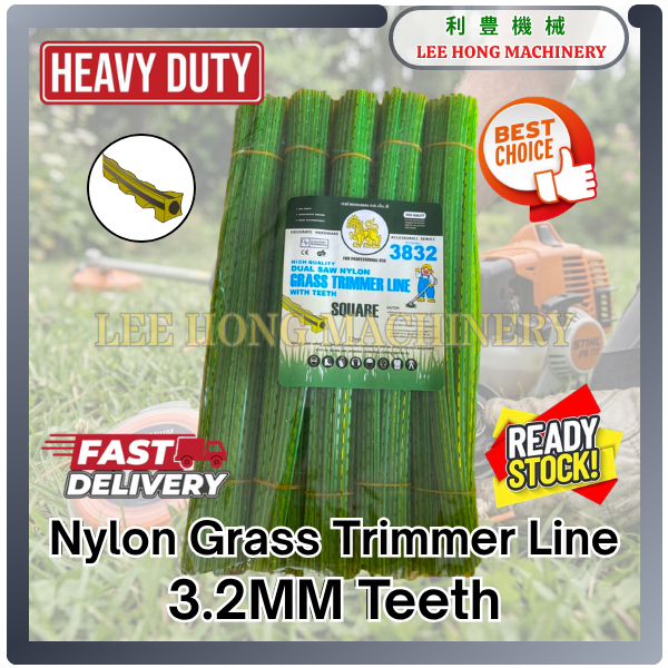 Heavy Duty Nylon Grass Trimmer Line With Teeth (Square) 3.2MM x 12" | Tali Mesin Potong Rumput 3.2MM