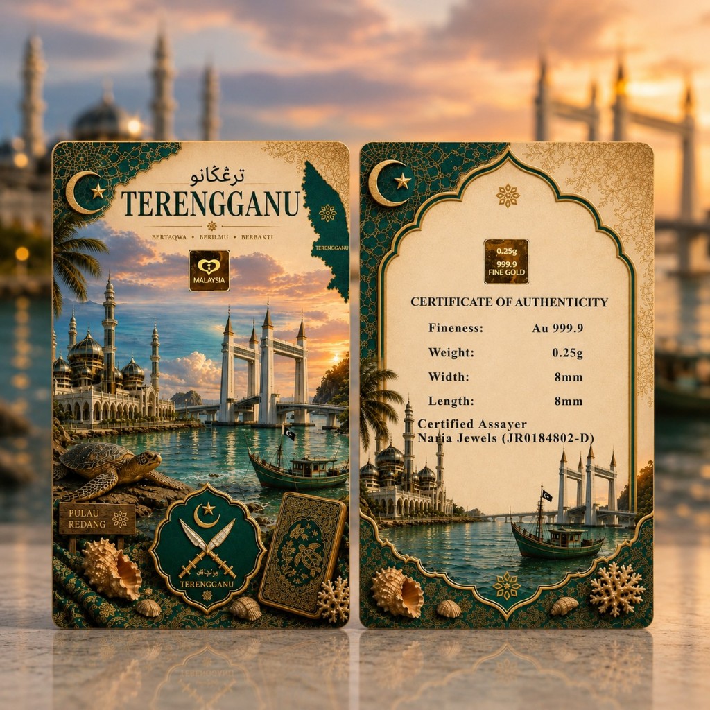 Naria 999.9/24K Gold Bar 0.25gm Terengganu Design Malaysia Collection Pelaburan Emas Gold&hellip;