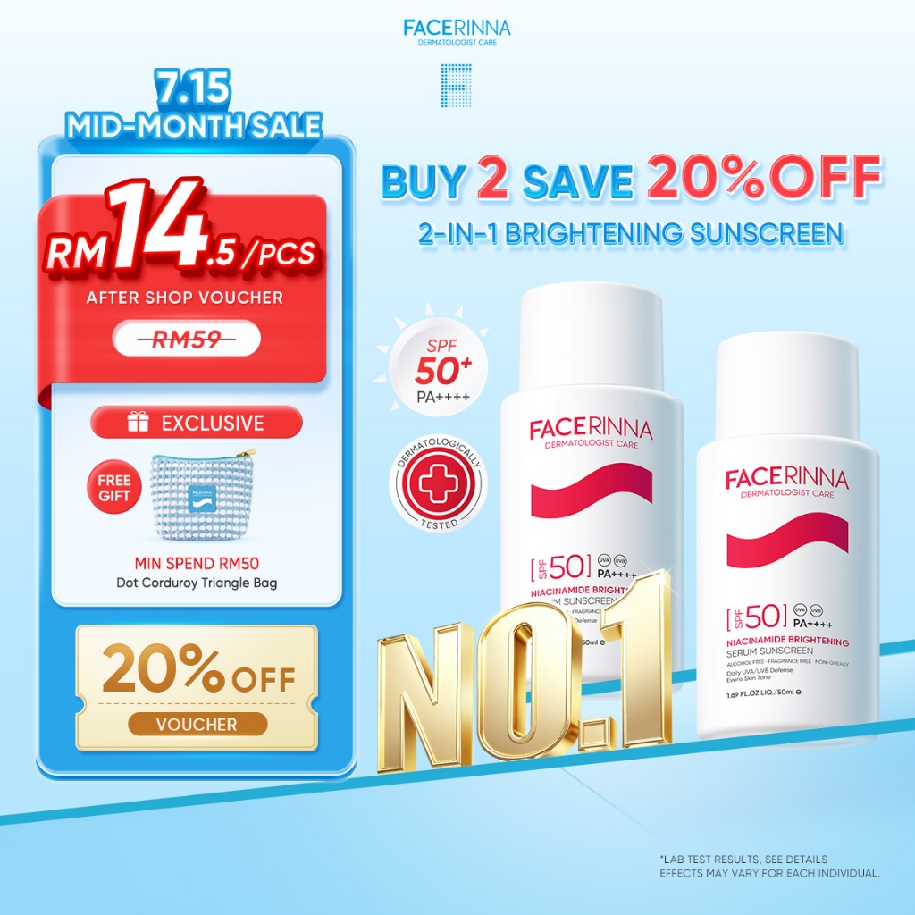 [TOP SELLER]FACERINNA-Serum Sunscreen SPF50+ PA++++ Niacinamide Brightening UVA/UVB Defense Even Skin Tone UV Protection