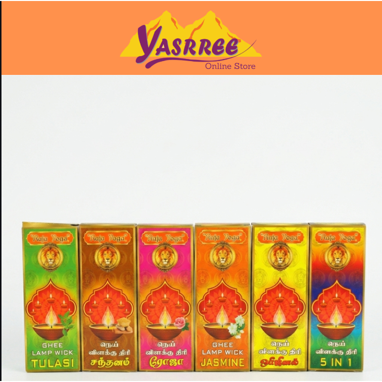 Raja Yoga Ghee Lamp Wick ( 5 in 1 Fragrance, Original, Jasmine, Rose, Sandal, Tulasi )