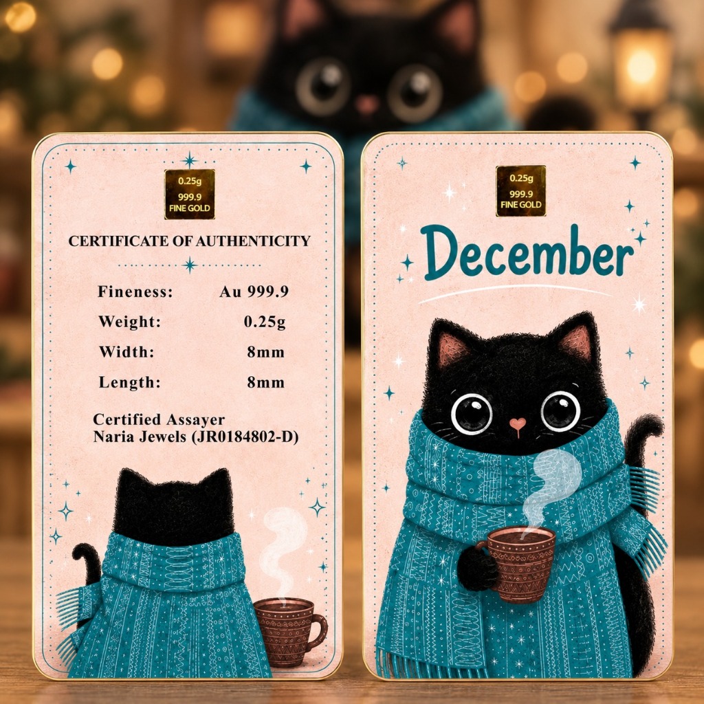Naria 999.9/24K Gold Bar 0.25gm Design December Cute Cat Gold Bar Emas&hellip;