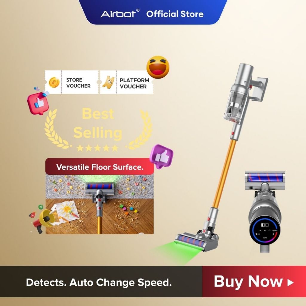 Airbot Hypersonics Pro Detect | Smart Stick Cordless Vacuum Cleaner Portable Handheld Auto Speed Car Pet Friendly HEPA