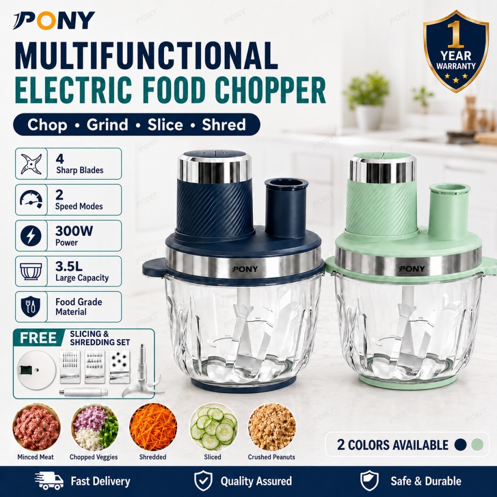 3.5L Meat Grinder Food Chopper Pengisar Daging Slicer Shredder 300W Glass Bowl Mesin Cincang Sayur