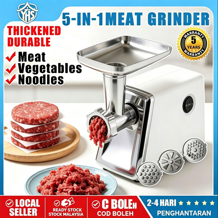 3000W 5-in-1 Stainless Steel Meat Grinder Sausage Stuffer Mesin Pengisar Dapur Ready Stock