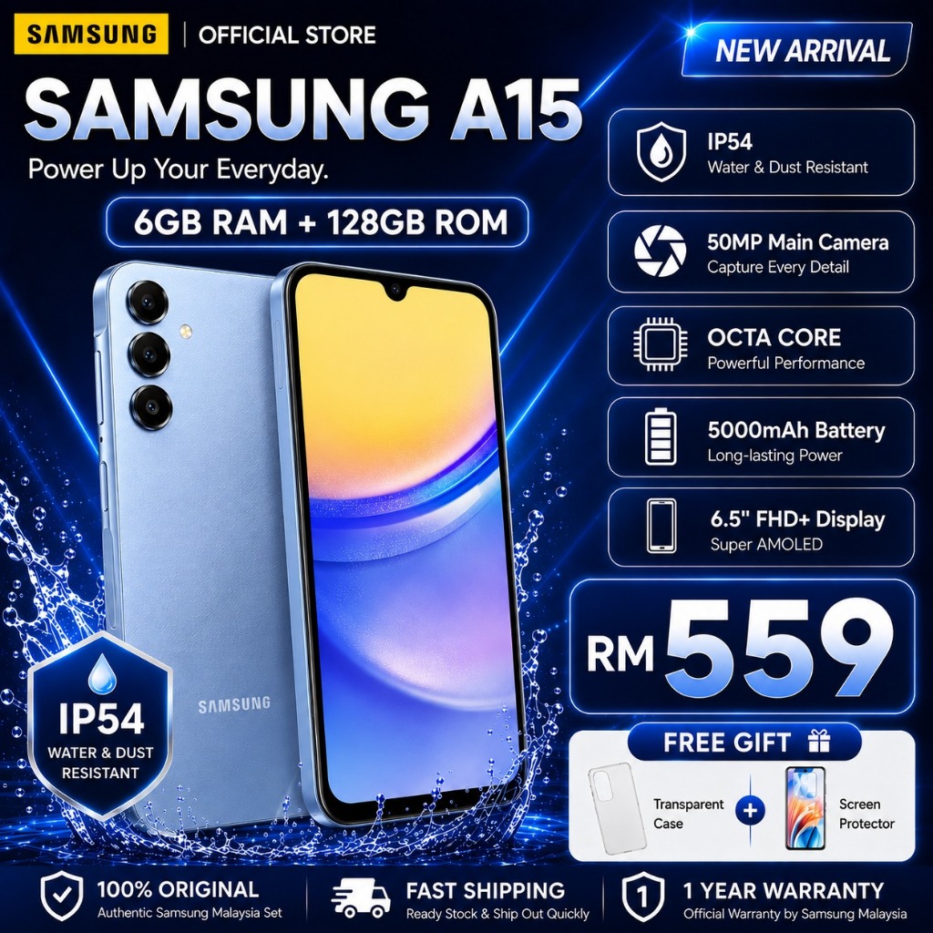 🔥Samsung Galaxy A15 5G Phone | 6GB+128GB | Super AMOLED Display | 50MP Camera | 5000mAh Big Battery | Ready Stock MY 🇲🇾