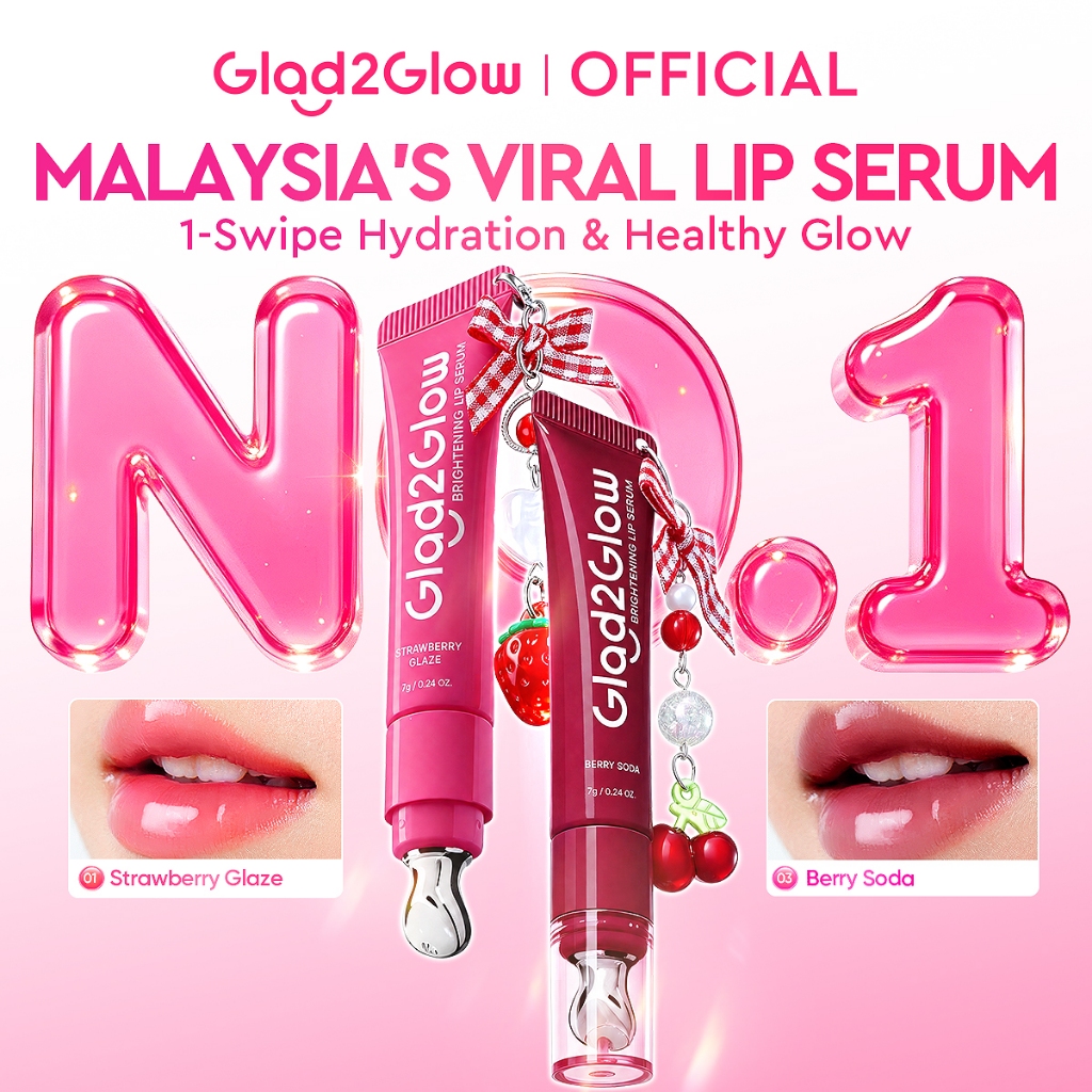 [Live Extra]Glad2Glow Lip Serum 7g Brightening 3in1 Tinted Lip Gloss VC VE Hydrating for Dark Lips Glow Moist Lip Balm
