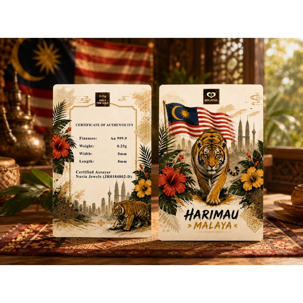 Naria 999.9/24K Gold Bar 0.25gm Harimau Design Tiger Malaysia Emas Tulen Gold&hellip;