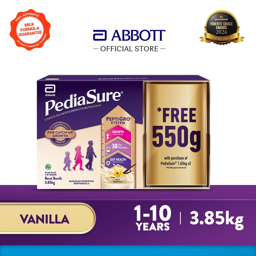 Pediasure Peptigro Child Nutrition Supplement for Growth - Vanilla BIB 1.65kg X2 FOC 550g [Exp 13 Oct 2027 & / Later]