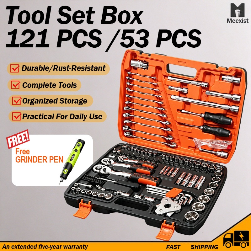 ✨Free Gift✨Multifunctional Toolbox 121PCS/53PCS Combination Hardware Ratchet Wrench Combination 工具箱组合