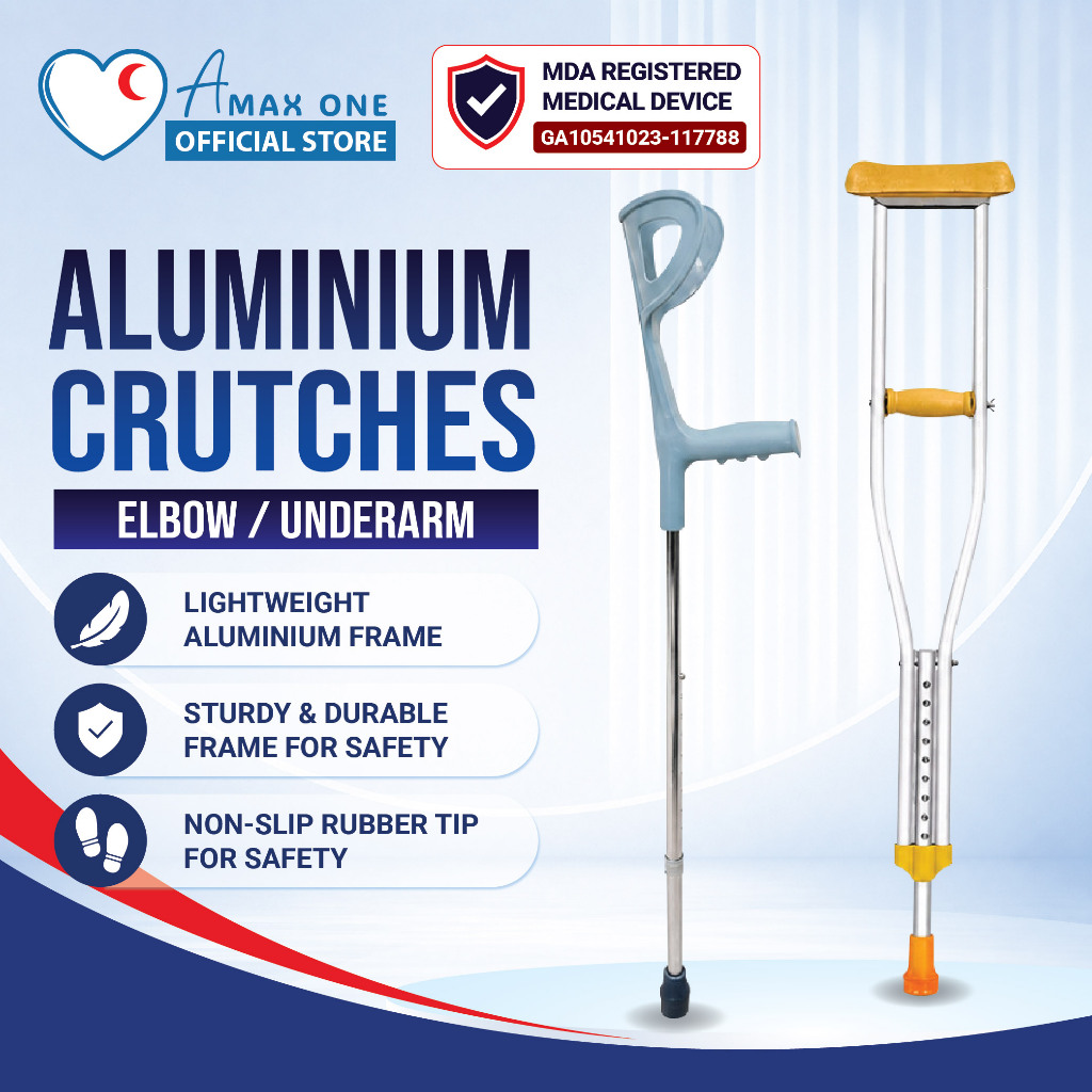 Aluminium Elbow & Underarm Crutch Height Adjustable - Medical Walking Aid Tongkat Pesakit