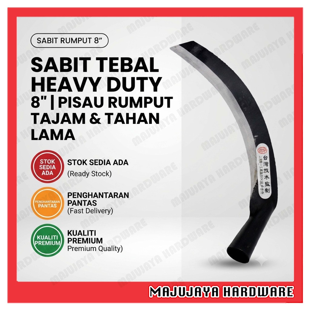 8’’ Sabit Tebal Rumput Kepala Rata Flat Head Heavy Duty Grass Sickle Pisau Rumput Mesin Kebun Potong Rumput Tajam