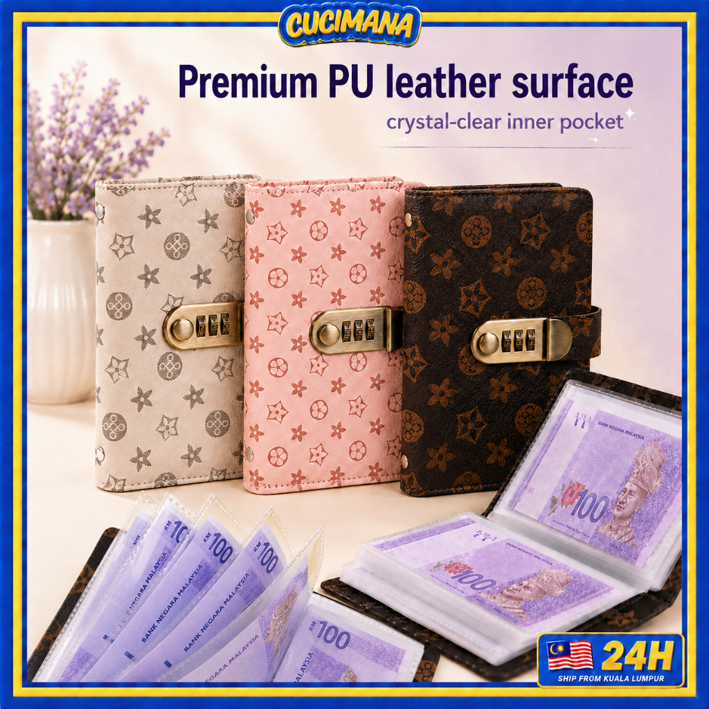 100 Envelopes Money Saving Challenge PU Large Capacity Budget Binder Book with Password Lock Financial Planner Stationer