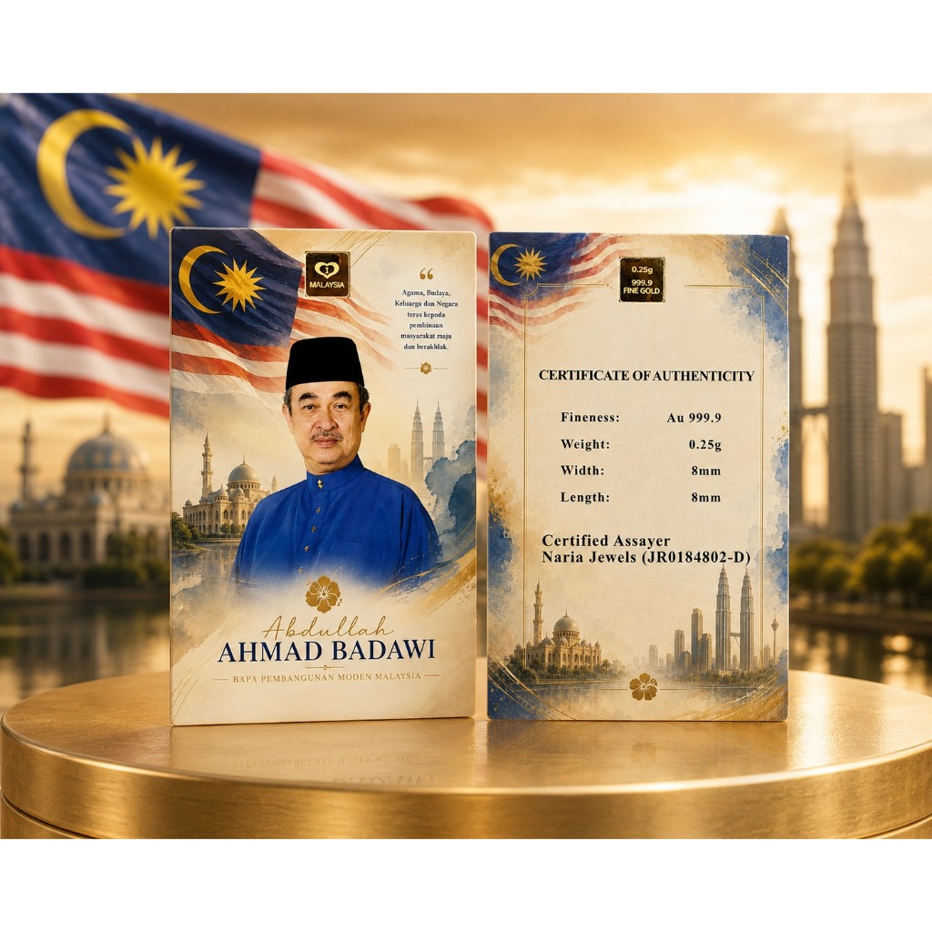 Naria 999.9/24K Gold Bar 0.25gm Perdana Menteri Tun Abdullah Ahmad Badawi Design&hellip;