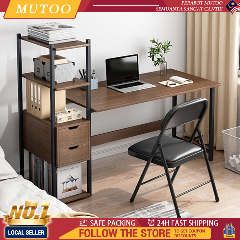 Office Table Meja Belajar Computer Table With Bookshelf Office Family Study Table With Bookshelf Drawer Writing Desk 办公桌